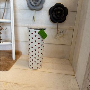Kate Spade White Tumbler with Red Heart Pattern